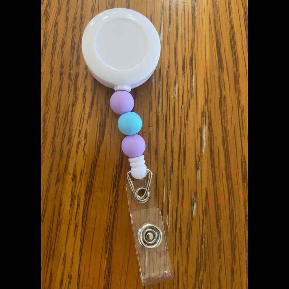 Handmade New Blue and Purple Pastel Beaded Interchangeable Badge Reel